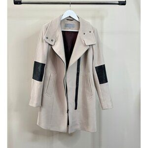 Marc New York Cream Wool Blend Moto Coat w/ Faux Leather Detail | Size 10